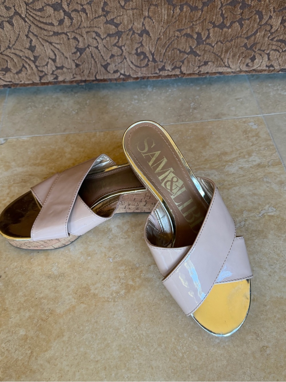 Sam & Libby Blush Patent Cork Wedge Slides